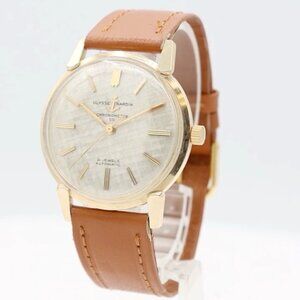 Vintage Ulysse Nardin Linen Chronometer Men's Automatic Wristwatch 14k Gold